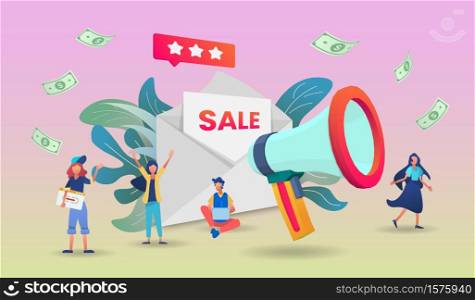 Online shopping concept banner with characters. Can use for web banner, infographics, hero images.3d Perspective vector illustration isolated on gradient background.