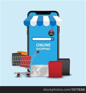 Online shopping concept, smartphone online store, vector illustration