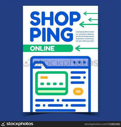 Online Shopping Creative Advertising Banner Vector. Shopping Web Site With Plastic Credit Card. Internet Buying Goods, Bank Financial Account Concept Template Stylish Colored Illustration. Online Shopping Creative Advertising Banner Vector