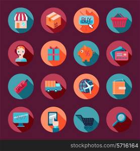 Online shopping customer support e-commerce flat icons set isolated vector illustration