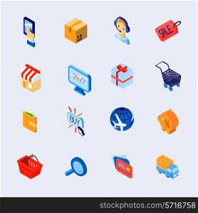 Online shopping customer support e-commerce isometric decorative icons set isolated vector illustration