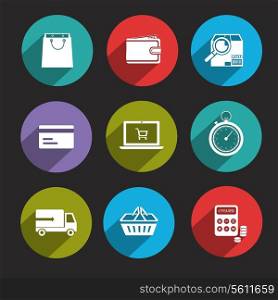 Online shopping delivery and c-commerce flat icons set isolated vector illustration