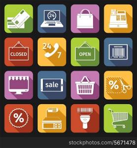 Online shopping e-commerce advertising website flat icons set isolated vector illustration