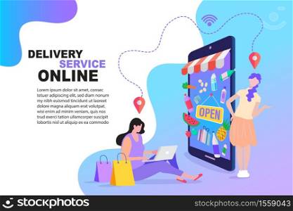 Online Shopping flat vector illustration concept, Online food order infographic. Webpage, app design. EPS10.