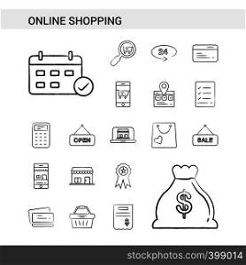 Online Shopping hand drawn Icon set style, isolated on white background. - Vector