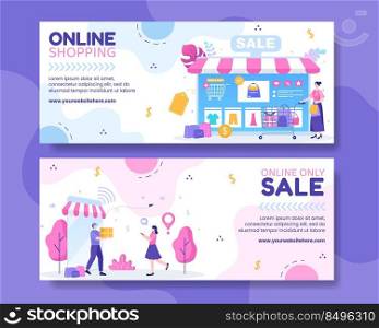 Online Shopping Horizontal Banner Template Flat Cartoon Background Vector Illustration