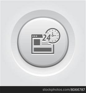 Online Shopping Icon. Grey Button Design. Online Shopping Icon. Grey Button Design. Isolated Illustration. App Symbol or UI element. Web Page with 24 hours Clock Sign.