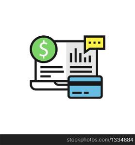 Online shopping icon. Laptop with credit card purchase symbol in flat. Vector EPS 10
