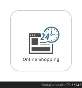 Online Shopping Icon.. Online Shopping Icon. Flat Design Isolated Illustration. App Symbol or UI element. Web Page with 24 hours Clock Sign.