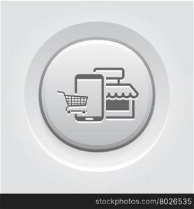 Online Shopping Icon. Online Shopping Icon. Mobile Devices and Services Concept Grey Button Design
