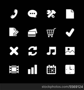 Online shopping icons set, contrast white on black silhouettes isolated vector illustration