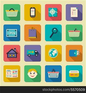 Online shopping icons set for guide catalog search and package delivery vector illustration