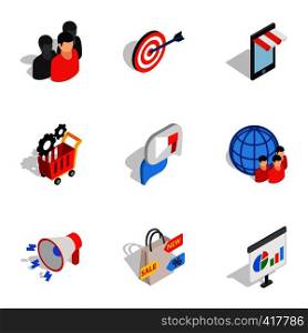 Online shopping icons set. Isometric 3d illustration of 9 online shopping vector icons for web. Online shopping icons, isometric 3d style