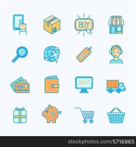 Online shopping internet retail e-commerce flat line icons set isolated vector illustration