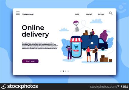 Online shopping landing page. Shop website, modern store business pages and ecommerce internet payment. Retail buyer consumer online app advertising, marketing strategy vector concept illustration. Online shopping landing page. Shop website, modern store business pages and ecommerce internet payment vector concept illustration