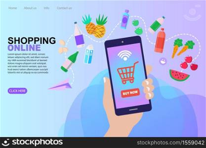 Online shopping. Mobile marketing concept idea with flat icons.