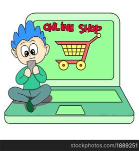 online shopping new trend technology. cartoon illustration sticker