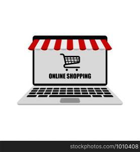online shopping, online shop in laptop in flat style. online shopping, online shop in laptop in flat