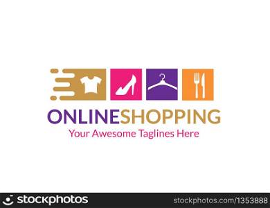 Online shopping or E-commerce logo vector design illustration, eCommerce online store logo.