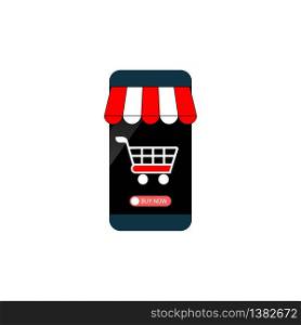 Online shopping, stores. The smartphone has become an online store. The concept of mobile marketing icon flat on an isolated background. EPS 10 vector. Online shopping, stores. The smartphone has become an online store. The concept of mobile marketing icon flat on an isolated background. EPS 10 vector.