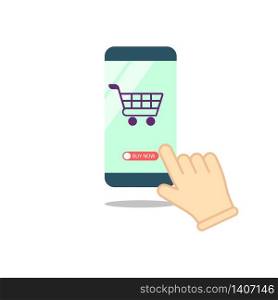 Online shopping, stores. The smartphone has become an online store. The concept of mobile marketing icon flat on an isolated background. EPS 10 vector. Online shopping, stores. The smartphone has become an online store. The concept of mobile marketing icon flat on an isolated background. EPS 10 vector.