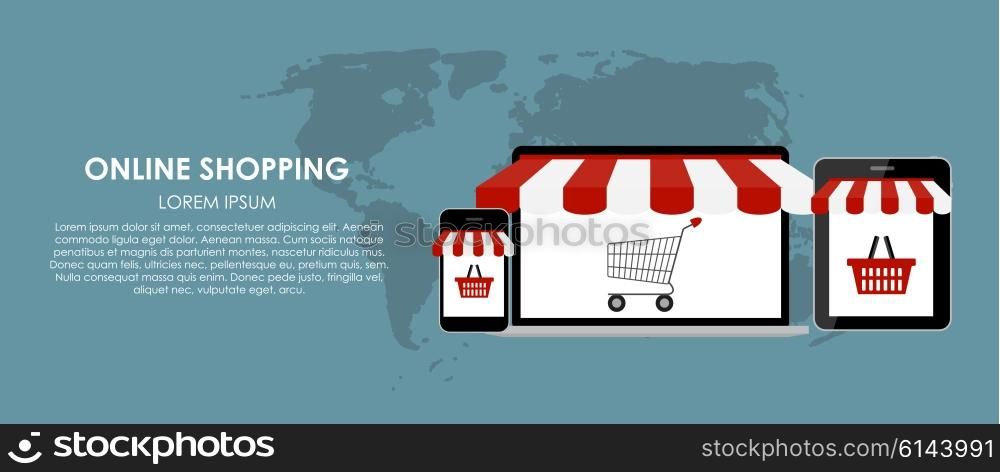 Online Shopping Vector Illustration. Flat Computing Background. EPS10. Online Shopping Vector Illustration. Flat Computing Background