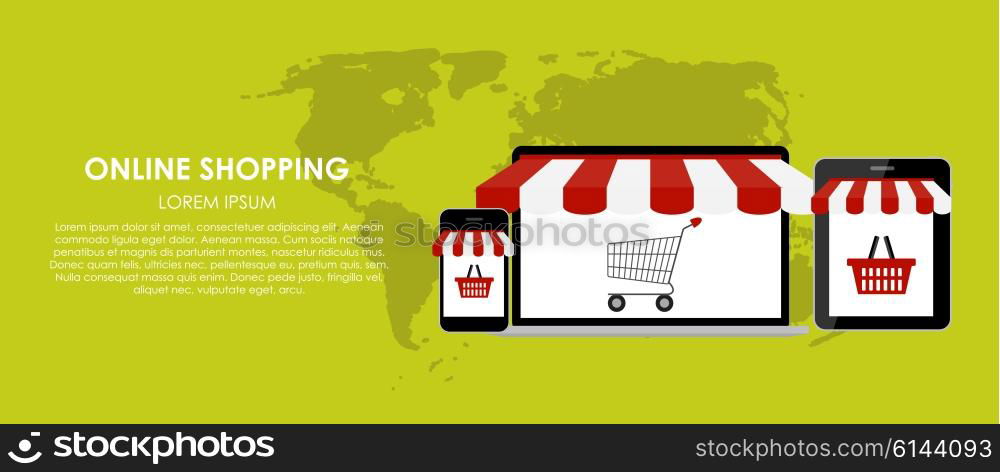 Online Shopping Vector Illustration. Flat Computing Background. EPS10. Online Shopping Vector Illustration. Flat Computing Background