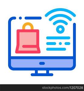 Online Shopping via Wi-Fi Icon Vector. Outline Online Shopping via Wi-Fi Sign. Isolated Contour Symbol Illustration. Online Shopping via Wi-Fi Icon Vector Outline Illustration