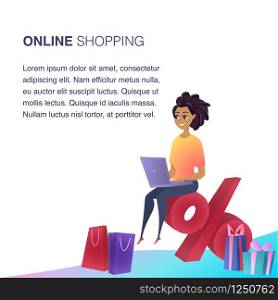 Online Shopping Website Element Vector Template. Customer Benefits Illustration. Woman Making Items Ordering. Loyalty Program Concept. Satisfied Client. Online Store Web Banner Concept. Online shopping website element vector template
