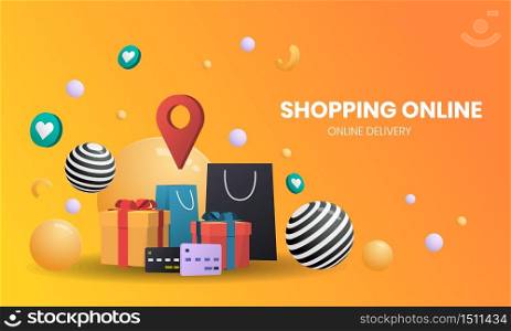 online shopping with bag Vector for banner, poster, flyer