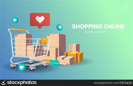 online shopping with Cart Vector for banner, poster, flyer