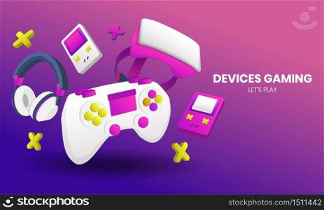 online shopping with gaming device Vector for banner, poster, flyer