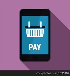 Online smartphone pay icon. Flat illustration of online smartphone pay vector icon for web design. Online smartphone pay icon, flat style