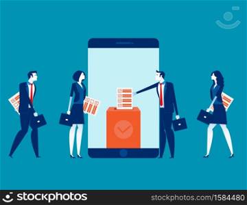 Online smartphone screen voting box and voters making decisions. Concept online voting vector illustration, Government rules and public projects