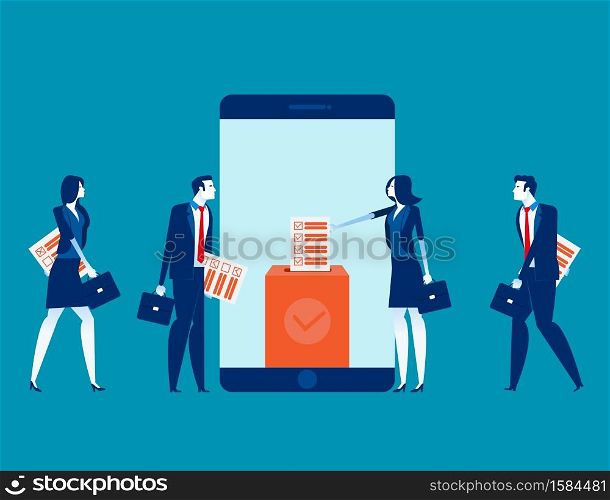 Online smartphone screen voting box and voters making decisions. Concept online voting vector illustration, Government rules and public projects