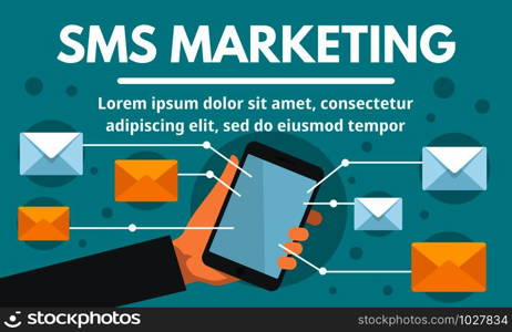 Online sms marketing concept banner. Flat illustration of online sms marketing vector concept banner for web design. Online sms marketing concept banner, flat style
