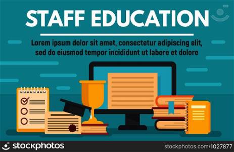 Online staff education concept banner. Flat illustration of online staff education vector concept banner for web design. Online staff education concept banner, flat style