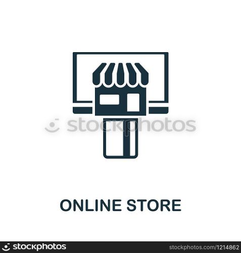 Online Store icon vector illustration. Creative sign from passive income icons collection. Filled flat Online Store icon for computer and mobile. Symbol, logo vector graphics.. Online Store vector icon symbol. Creative sign from passive income icons collection. Filled flat Online Store icon for computer and mobile