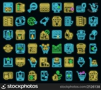 Online store icons set outline vector. Retail shop. Money sale. Online store icons set vector neon