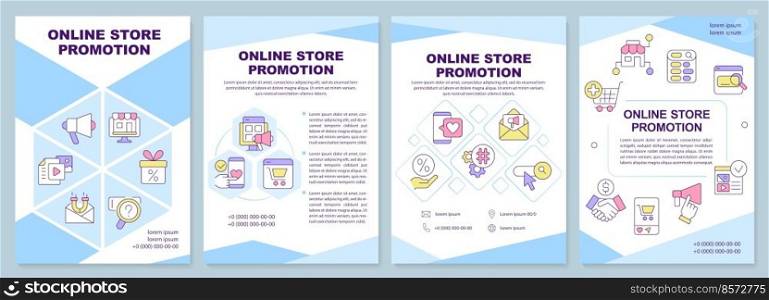 Online store promotion turquoise brochure template. Leaflet design with linear icons. Editable 4 vector layouts for presentation, annual reports. Arial-Black, Myriad Pro-Regular fonts used. Online store promotion turquoise brochure template