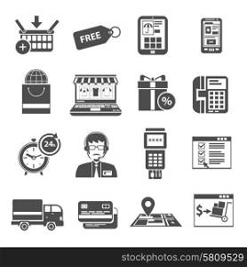 Online store purchase and e-commerce icons black set isolated vector illustration. Online Icon Black Set
