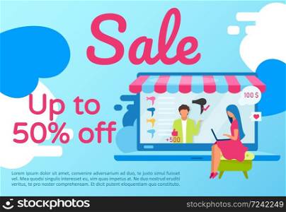 Online store sale brochure template. Flyer, booklet, leaflet concept with flat illustrations. Vector page layout for magazine. Ecommerce marketplace advertising leaflet with text space