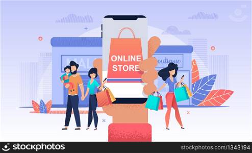Online Store. Women make Purchase Mobile Store. Luxury Goods bought Through Phone. Male Virtual Version. Spend more Time Shopping Online. People Convenient Buy different Brand Clothing.