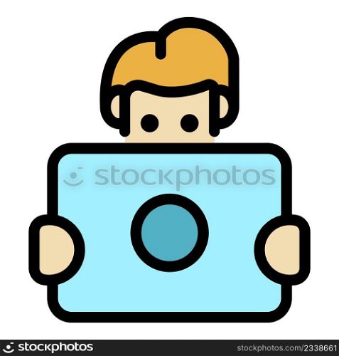 Online student icon. Outline online student vector icon color flat isolated. Online student icon color outline vector