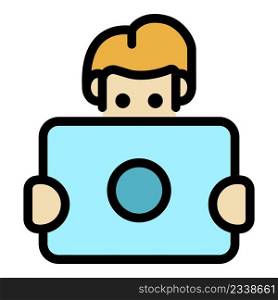 Online student icon. Outline online student vector icon color flat isolated. Online student icon color outline vector
