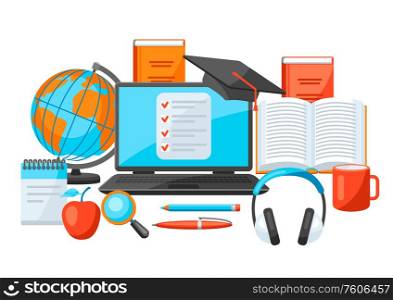 Online studying at home concept. Distance education. Modern technologies using computer and internet.. Online studying at home concept. Distance education.