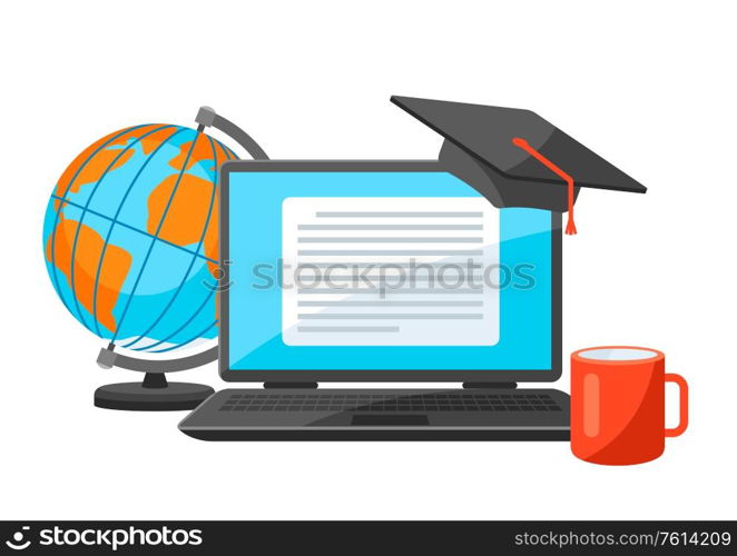 Online studying at home concept. Distance education. Modern technologies using computer and internet.. Online studying at home concept. Distance education.