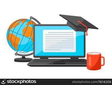 Online studying at home concept. Distance education. Modern technologies using computer and internet.. Online studying at home concept. Distance education.