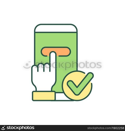 Online subscription RGB color icon. Personal account. Approved certificate and document. Smartphone. Mobile device. Electronic signature. Isolated vector illustration. Simple filled line drawing. Online subscription RGB color icon