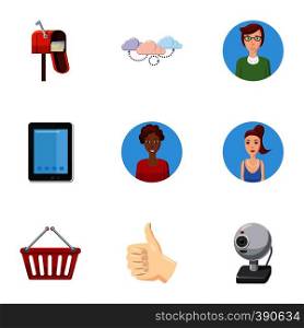 Online support icons set. Cartoon illustration of 9 online support vector icons for web. Online support icons set, cartoon style